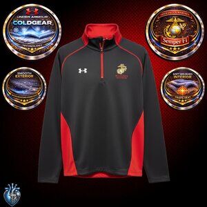 Under Armour ColdGear US Marines Semper Fi 1/4 Zip Pullover Black Red L NWT